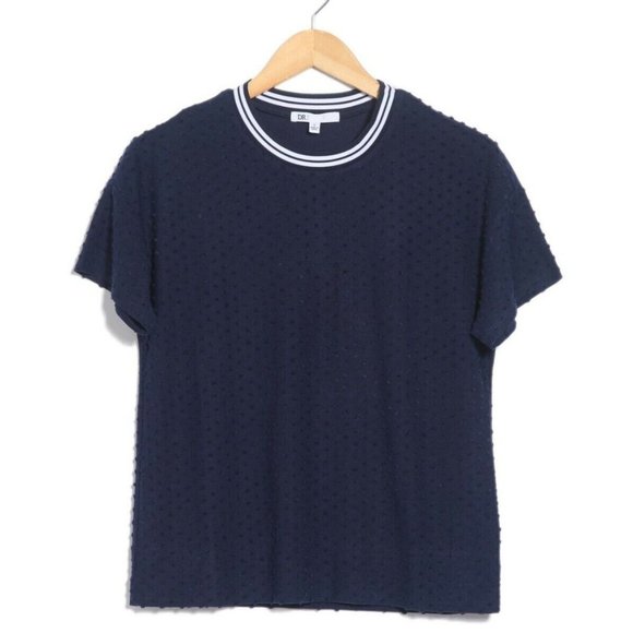 DR2 Tops - DR2 Daniel Rainn  Short Sleeve Crew Neck Textured Top Navy Blue